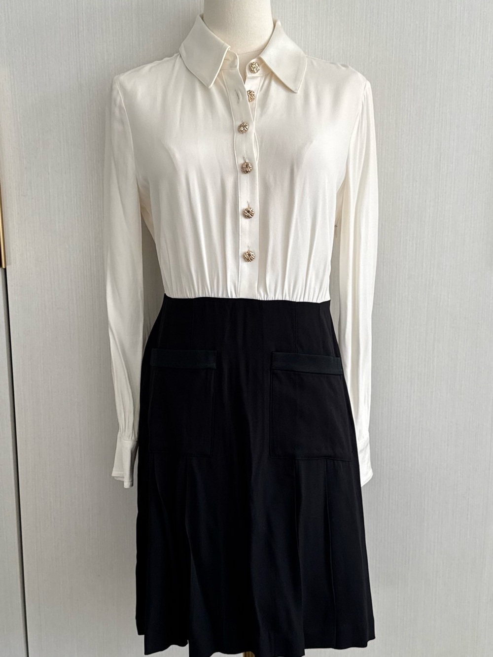 J. Crew Two-Tone Black and White Long Sleeve Dress